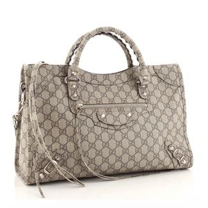 BALENCIAGA X GUCCI GG Sup Monogram Neo Classic Silver Hardware City Beige Ebony